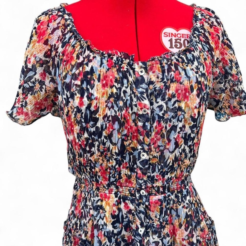 Sundance multicolored cotton floral crinkle midi dress elastic waist PS - Picture 2 of 8